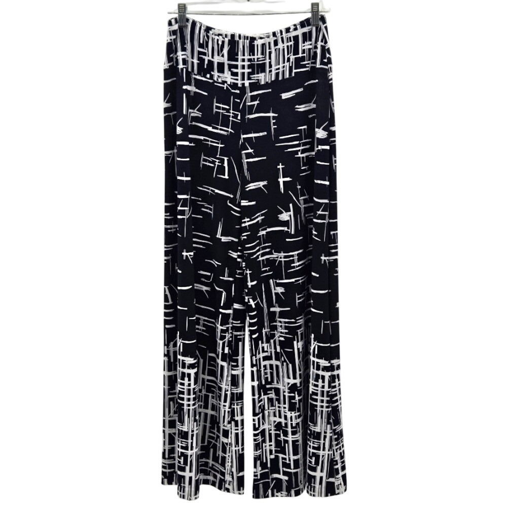Compli K Navy & White White Abstract Print Wide Leg Palazzo‎ Lounge Pants
